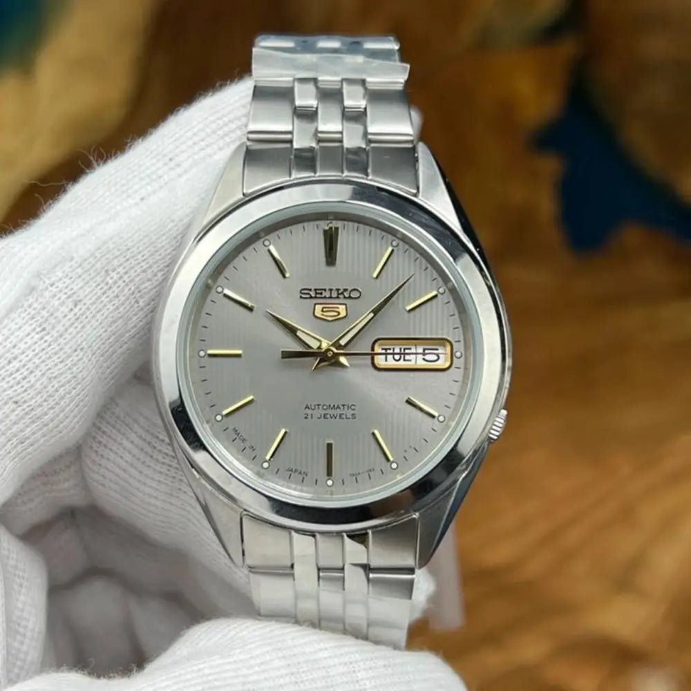 Seiko-Seiko 5 SNKL19J1 Automatic Grey Sunray Dial Stainless Steel Men's Watch-Wristbear-3