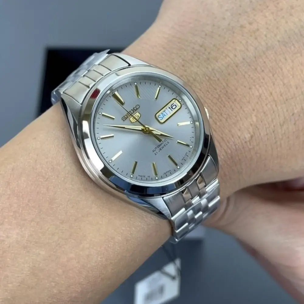 Seiko-Seiko 5 SNKL19J1 Automatic Grey Sunray Dial Stainless Steel Men's Watch-Wristbear-2