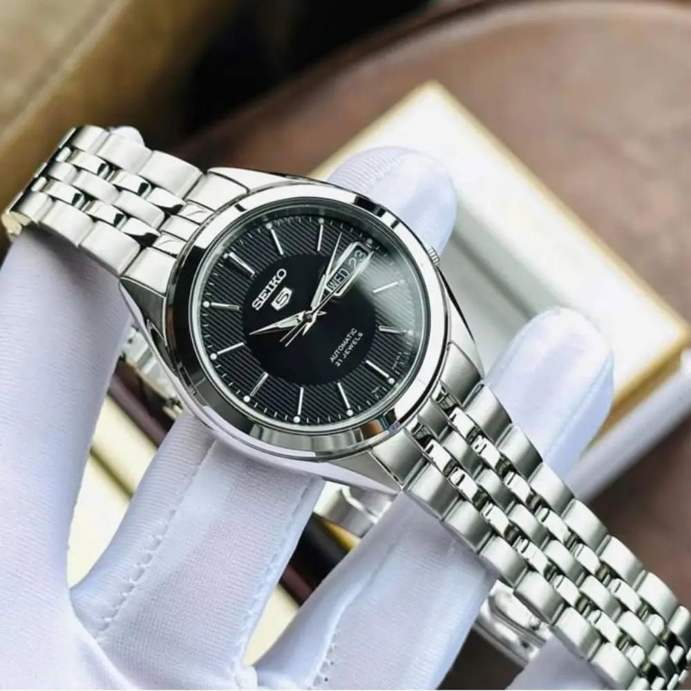 Seiko-Seiko 5 SNKL23K1 Automatic Black Dial Stainless Steel Men’s Watch-Wristbear-2
