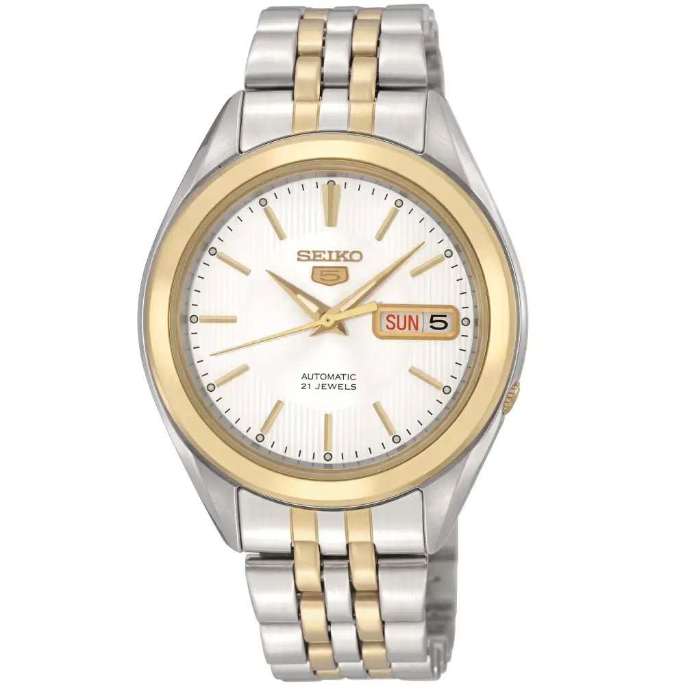 Seiko-Seiko 5 SNKL24K1 Automatic White Dial Two-Tone Stainless Steel Men's Watch-Wristbear-1