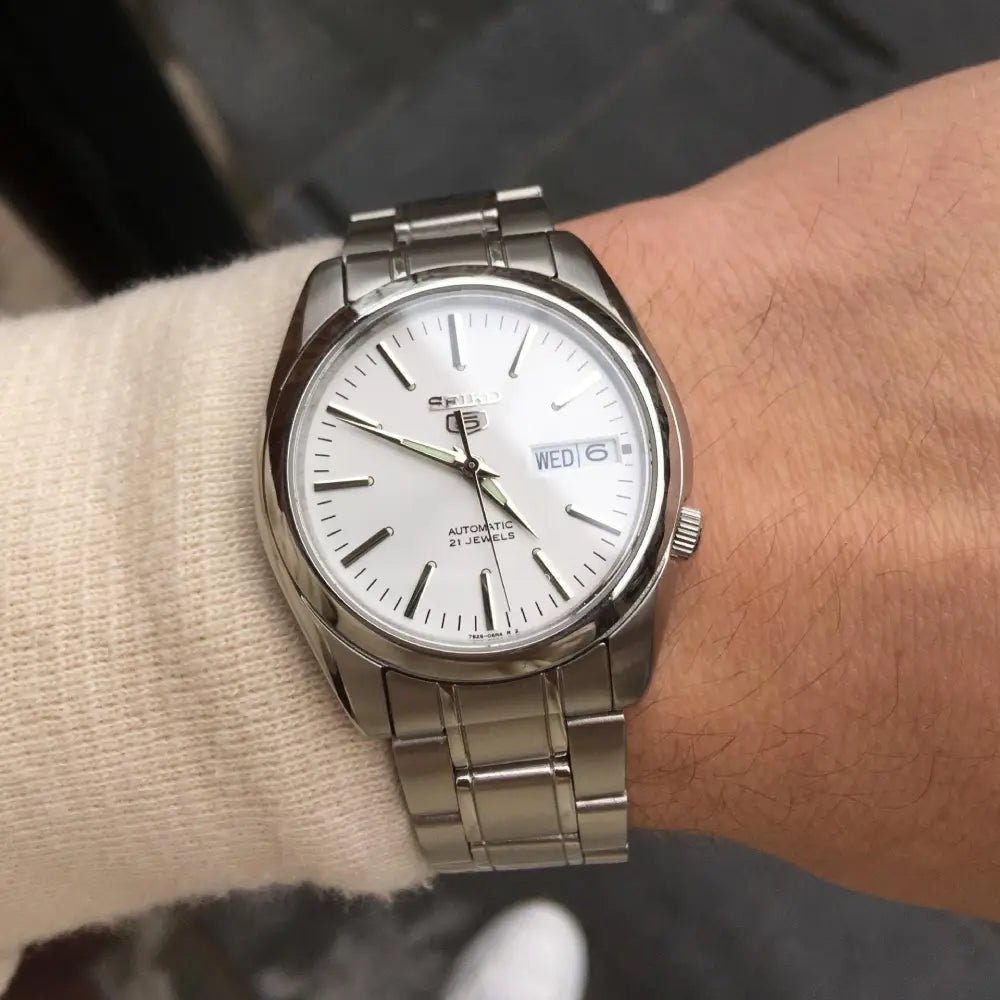 Seiko-Seiko 5 SNKL41K1 Automatic White Dial Stainless Steel Men's Watch-Wristbear-2