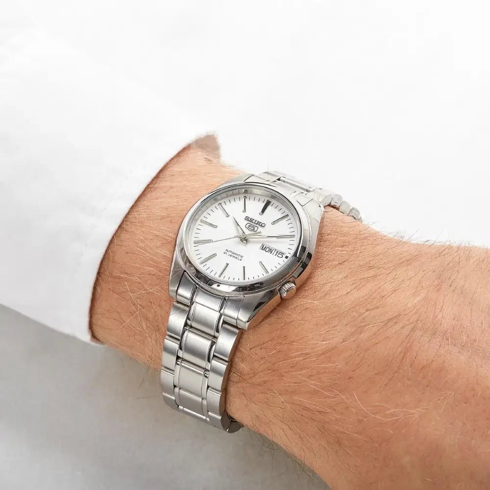 Seiko-Seiko 5 SNKL41K1 Automatic White Dial Stainless Steel Men's Watch-Wristbear-3