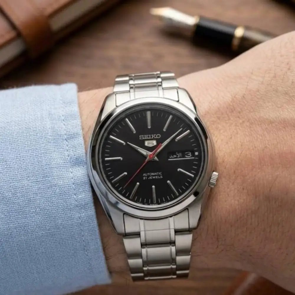 Seiko-Seiko 5 SNKL45J1 Automatic Black Sunray Dial Stainless Steel Men's Watch-Wristbear-3