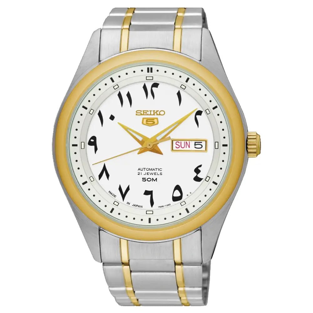 Seiko-Seiko 5 SNKP22J1 Automatic White Arabic Dial Two-Tone Stainless Steel Men's Watch-Wristbear-1