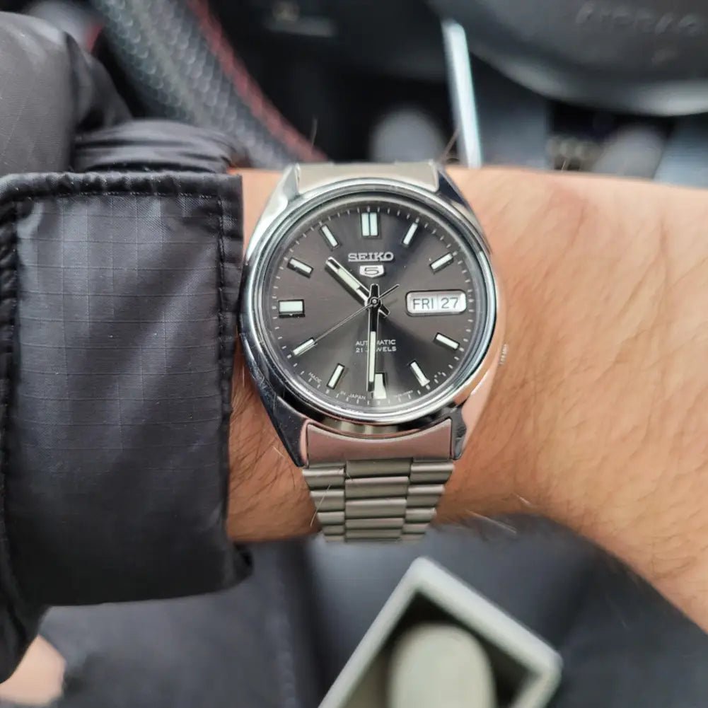 Seiko-Seiko 5 SNXS79J1 Automatic Grey Sunburst Dial Stainless Steel Made in Japan Men's Watch-Wristbear-2