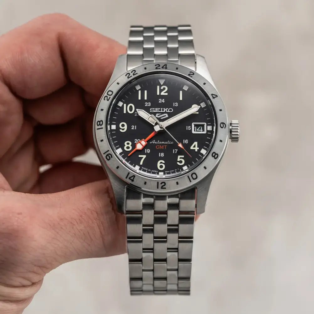 Seiko-Seiko 5 Sports Field GMT SSK023K1 Automatic Black Dial Stainless Steel Men's Watch-Wristbear-2