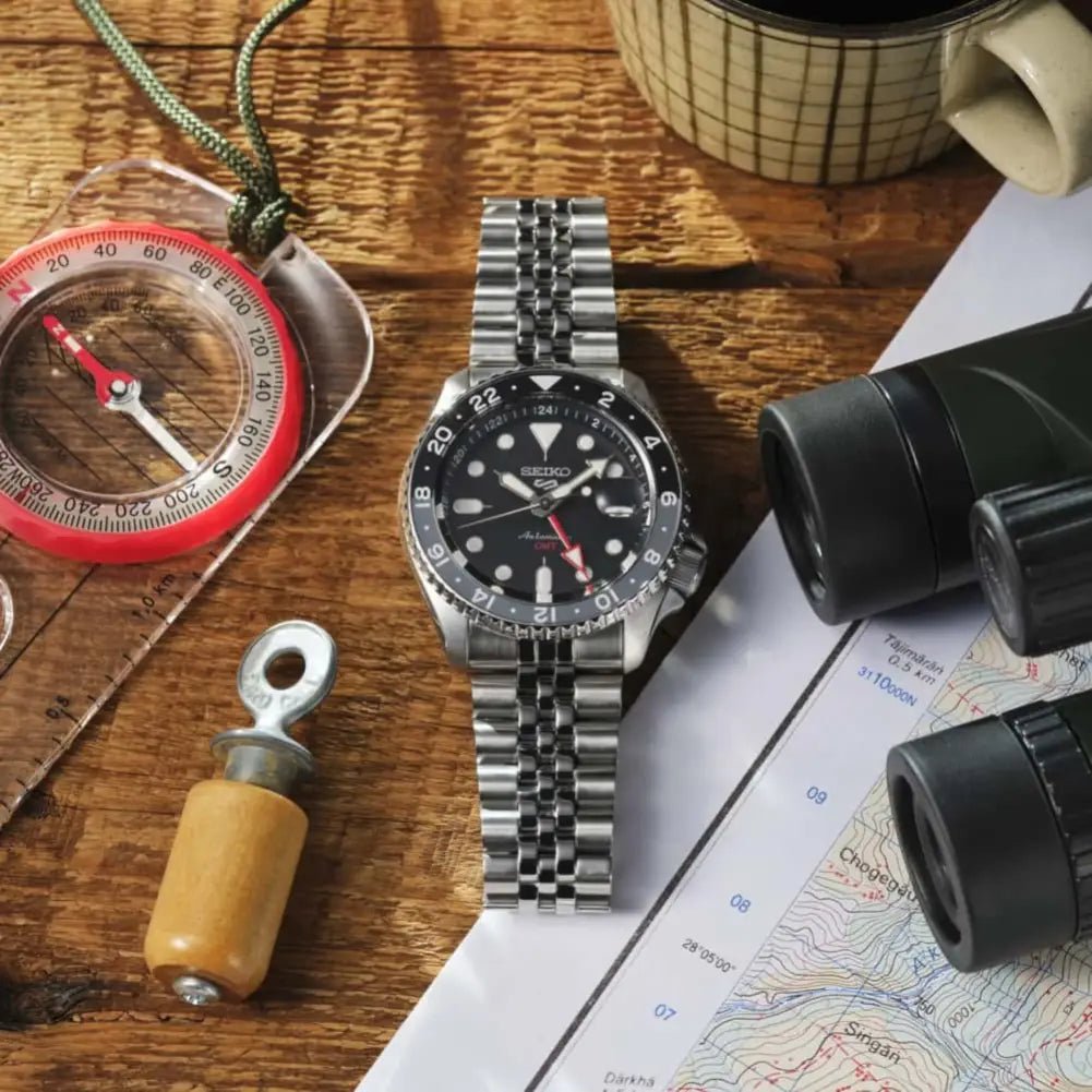 Seiko-Seiko 5 Sports SKX GMT SSK001K1 Automatic GMT Black Dial Stainless Steel Men's Watch-Wristbear-2