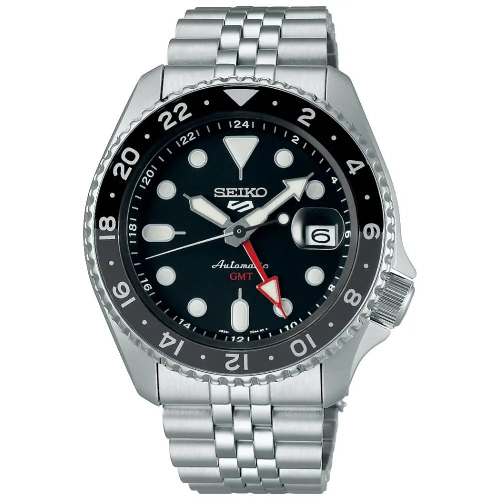 Seiko-Seiko 5 Sports SKX GMT SSK001K1 Automatic GMT Black Dial Stainless Steel Men's Watch-Wristbear-1