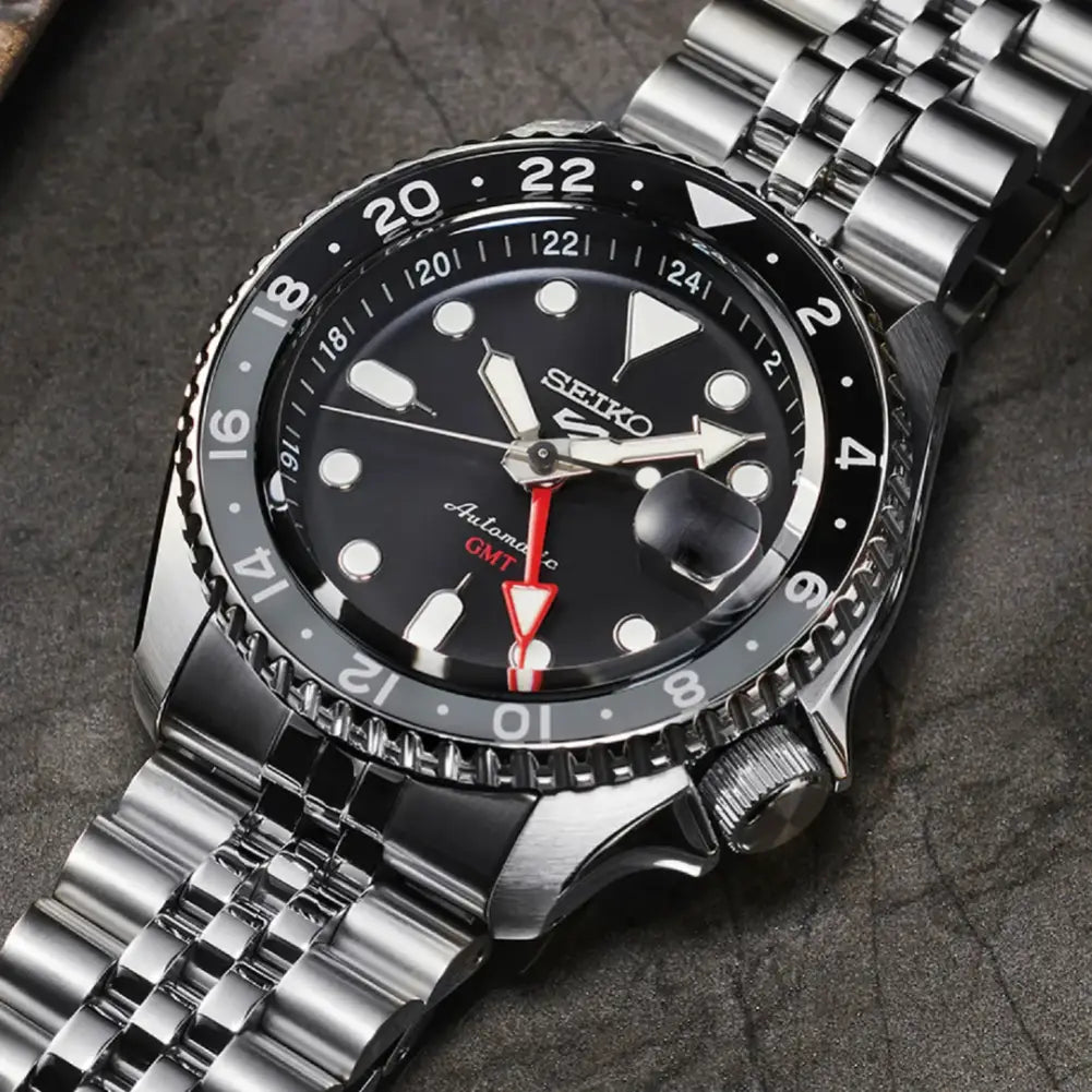 Seiko-Seiko 5 Sports SKX GMT SSK001K1 Automatic GMT Black Dial Stainless Steel Men's Watch-Wristbear-4