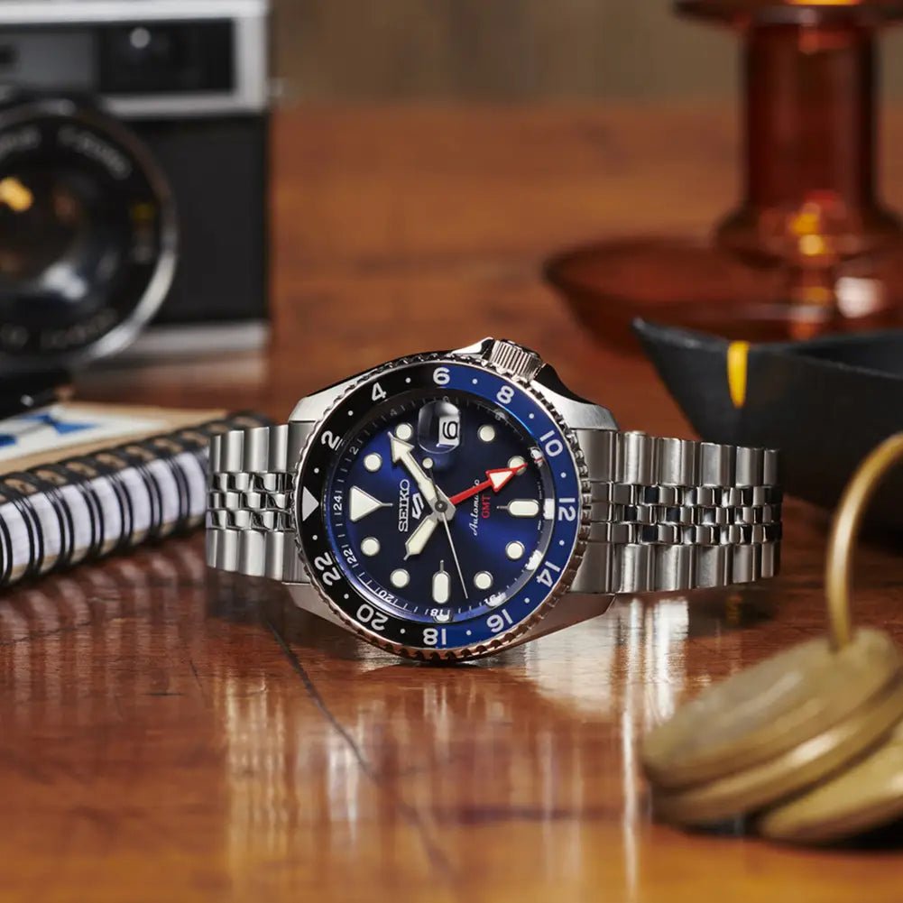 Seiko-Seiko 5 Sports SKX GMT SSK003K1 Automatic Blue Dial Stainless Steel Men's Watch-Wristbear-3