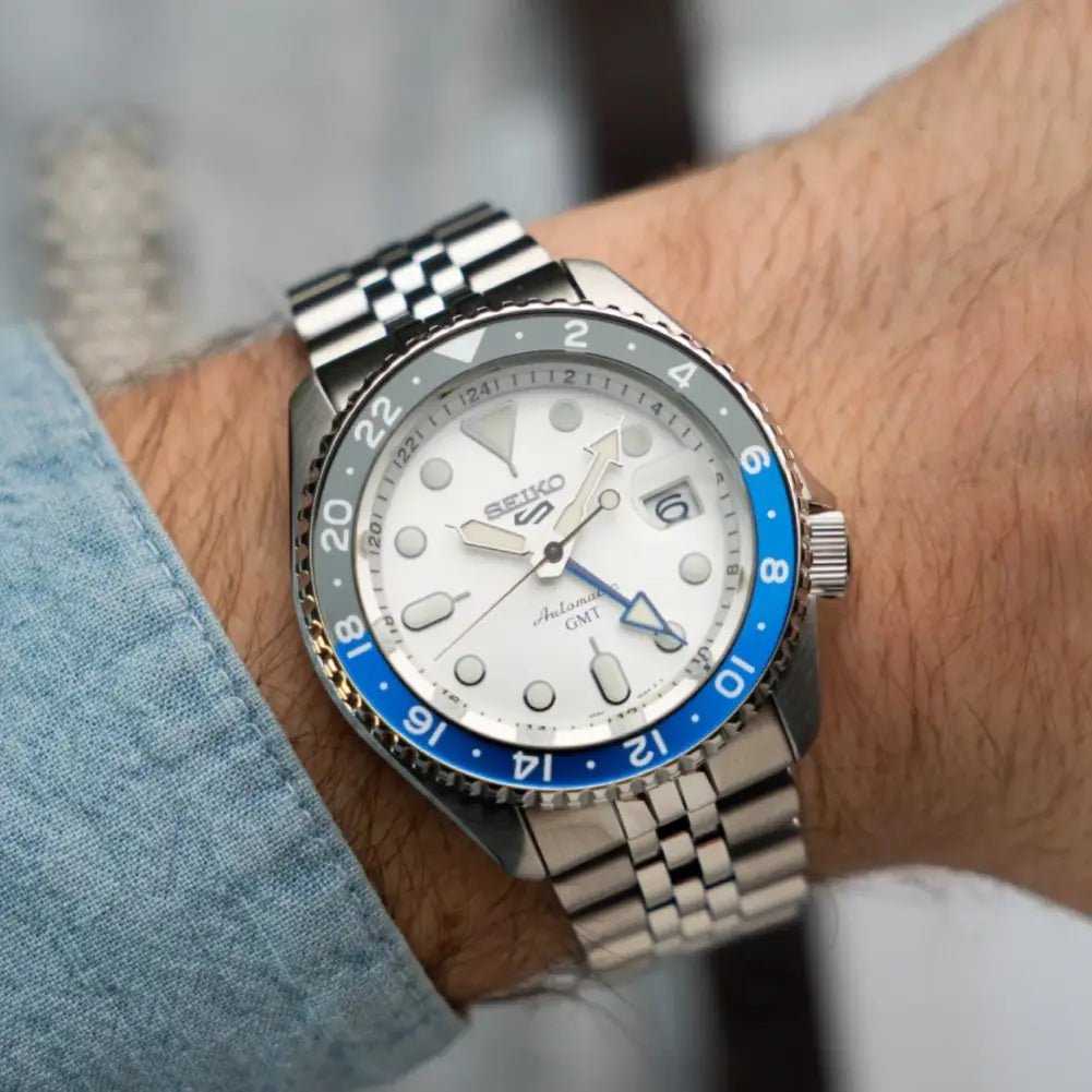 Seiko-Seiko 5 Sports SKX GMT SSK033K1 Automatic GMT White Dial Stainless Steel Men's Watch-Wristbear-2