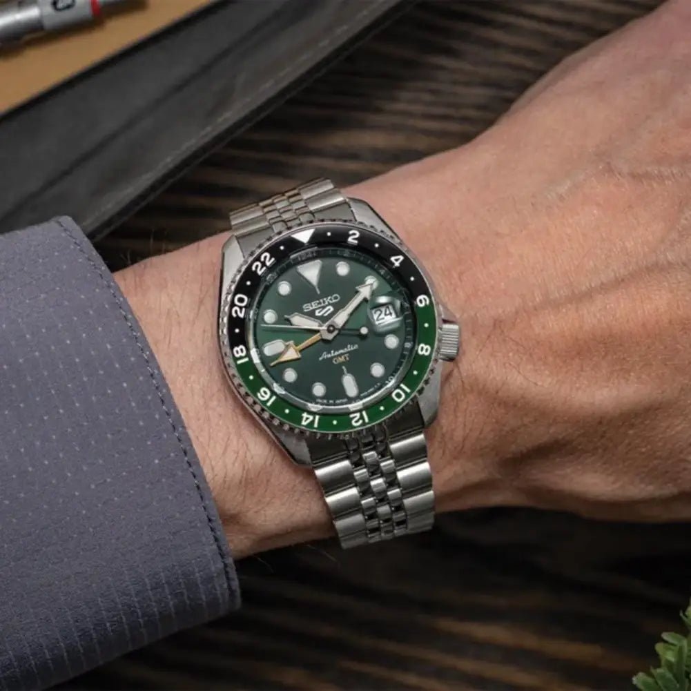 Seiko-Seiko 5 Sports SKX GMT SSK035K1 Automatic Green Dial Stainless Steel Men's Watch-Wristbear-3