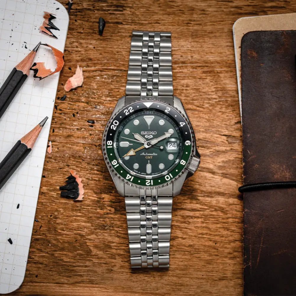 Seiko-Seiko 5 Sports SKX GMT SSK035K1 Automatic Green Dial Stainless Steel Men's Watch-Wristbear-2