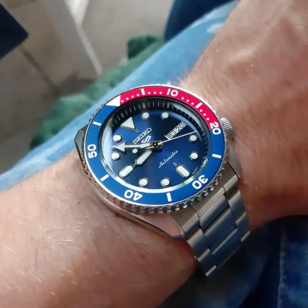 Seiko-Seiko 5 Sports SKX Series SRPD53K1 Automatic Blue Sunray Dial Pepsi Bezel Stainless Steel Men's Watch-Wristbear-3