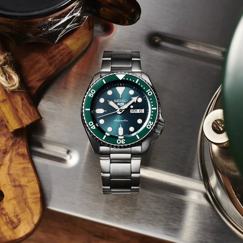 Seiko-Seiko 5 Sports SKX Series SRPD61K1 Automatic Green Sunray Dial Stainless Steel Men's Watch-Wristbear-3