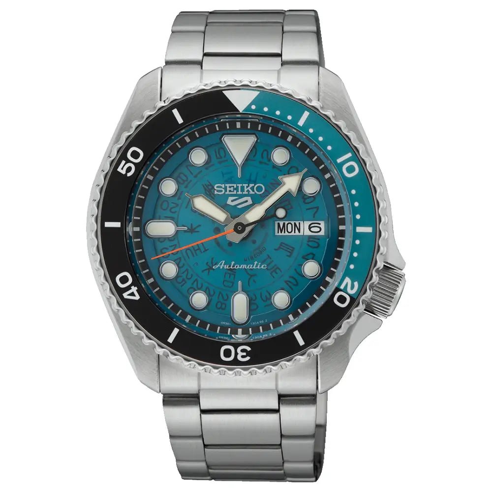 Seiko-Seiko 5 Sports SKX Series SRPJ45K1 Skeleton Style Automatic Blue Transparent Dial Steel Men's Watch-Wristbear-1