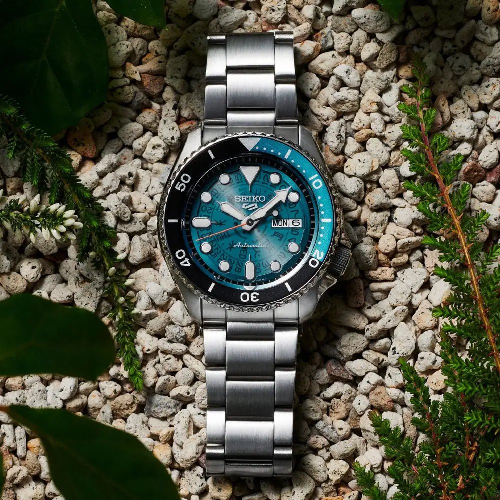 Seiko-Seiko 5 Sports SKX Series SRPJ45K1 Skeleton Style Automatic Blue Transparent Dial Steel Men's Watch-Wristbear-3