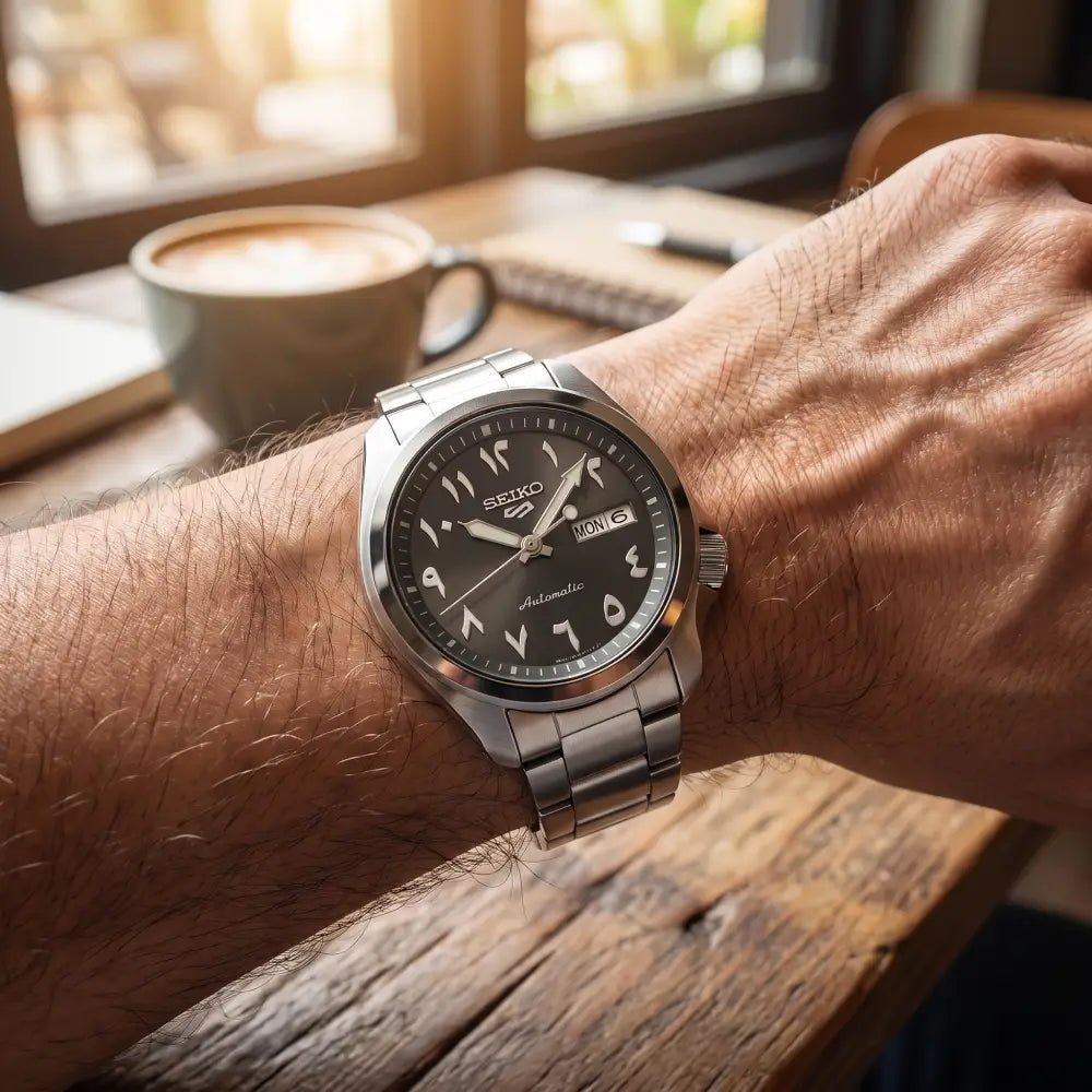 Seiko-Seiko 5 Sports SRPH47K1 Automatic Grey Arabic Dial Stainless Steel Men’s Watch-Wristbear-2