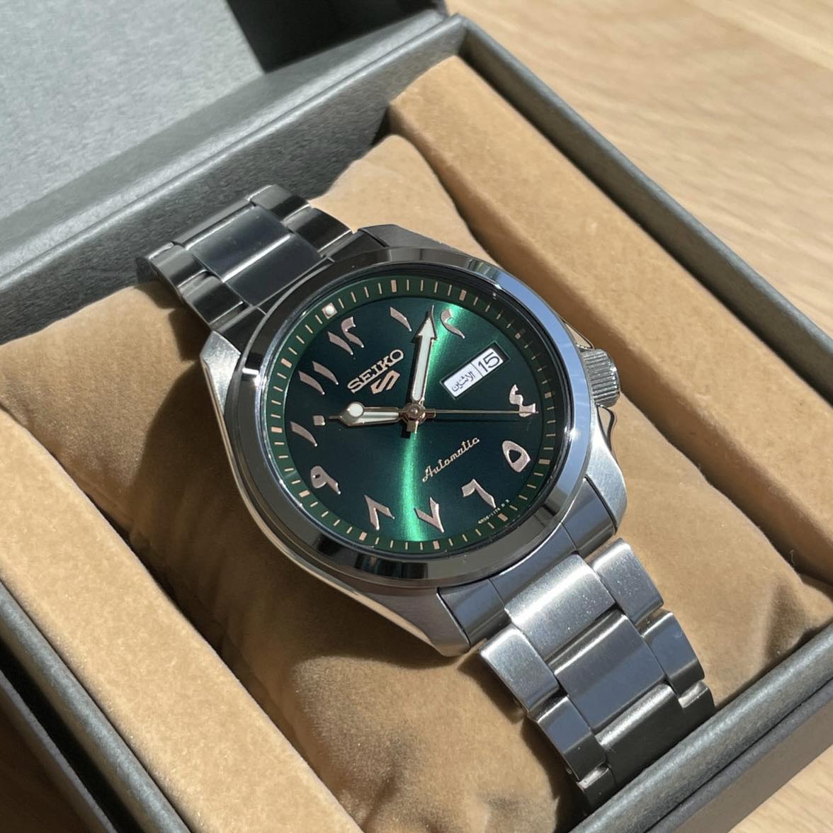 Seiko-Seiko 5 Sports SRPH49K1 Rare Arabic Green Dial Stainless Steel Men's Watch-Wristbear-2