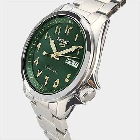 Seiko-Seiko 5 Sports SRPH49K1 Rare Arabic Green Dial Stainless Steel Men's Watch-Wristbear-3