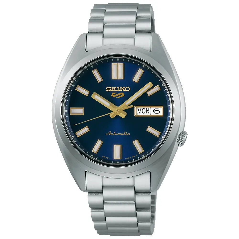 Seiko-Seiko 5 Sports SRPL55K1 Automatic Blue Dial Gold Accent Stainless Steel Men's Watch-Wristbear-1