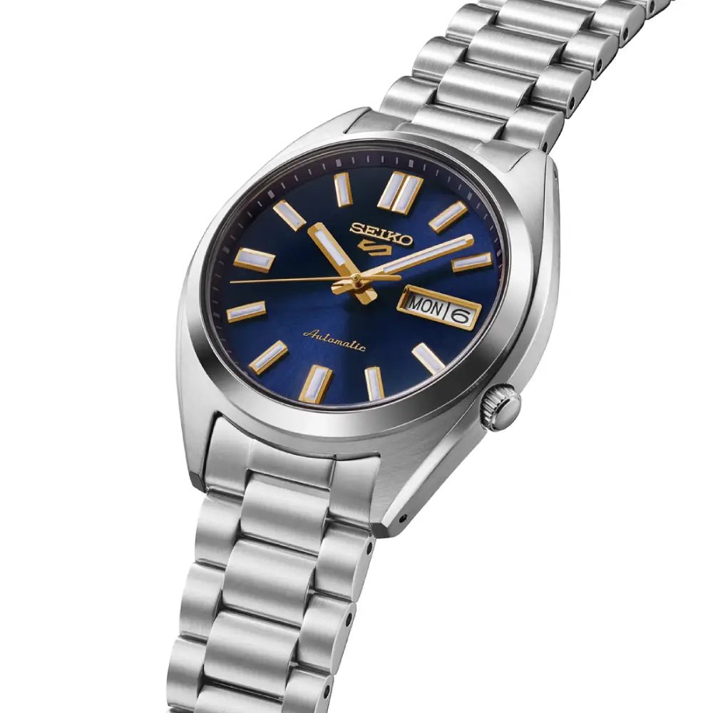Seiko-Seiko 5 Sports SRPL55K1 Automatic Blue Dial Gold Accent Stainless Steel Men's Watch-Wristbear-2