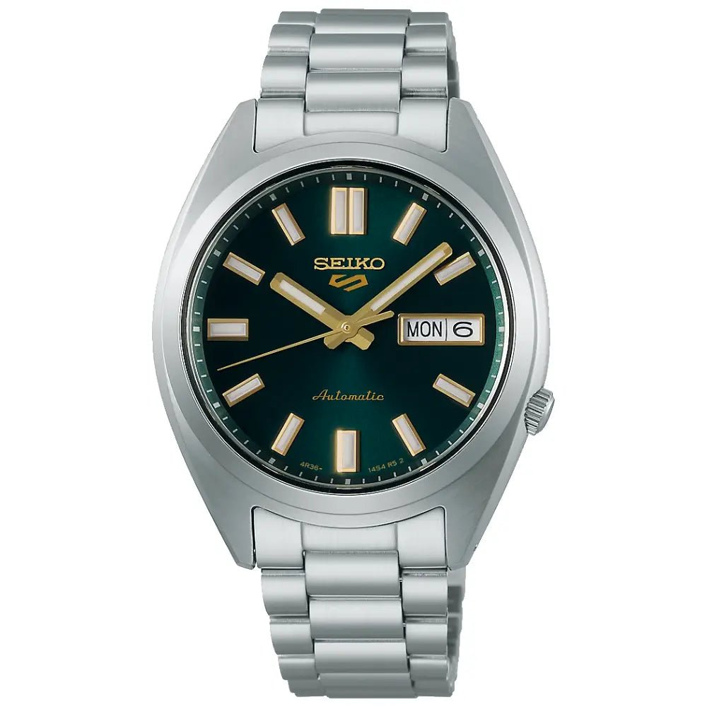 Seiko-Seiko 5 Sports SRPL57K1 Automatic Green Dial Gold Accent Stainless Steel Men's Watch-Wristbear-1