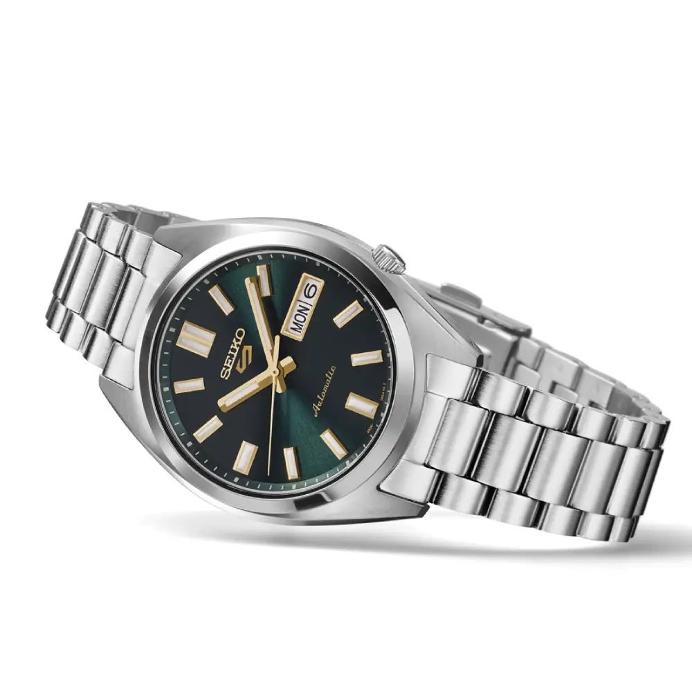 Seiko-Seiko 5 Sports SRPL57K1 Automatic Green Dial Gold Accent Stainless Steel Men's Watch-Wristbear-2