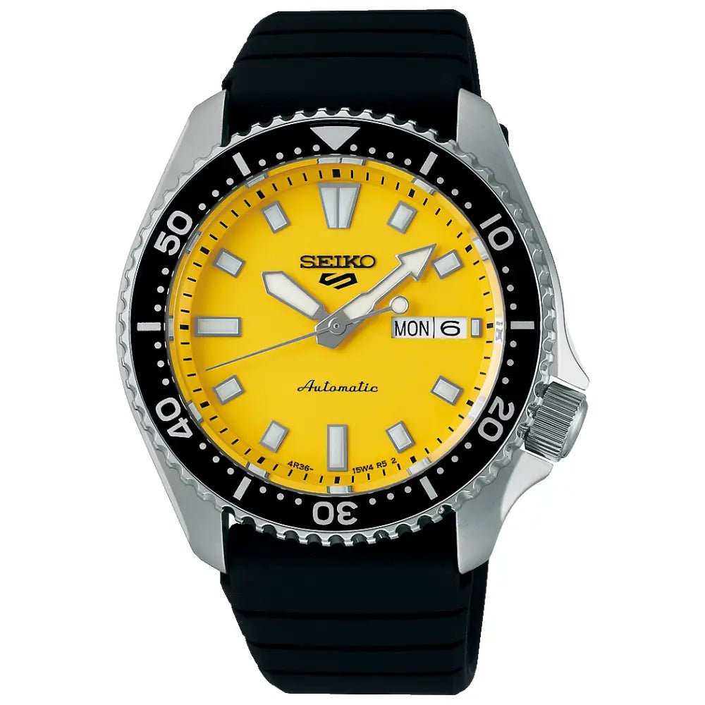 Seiko-Seiko 5 Sports SRPL87K1 Automatic Yellow Dial Black Silicone Strap Men's Watch-Wristbear-1