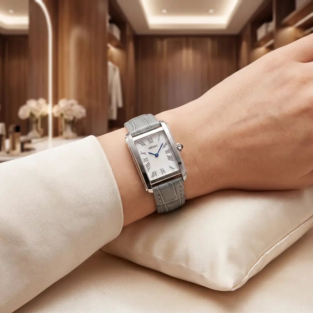 Seiko Classic SWR099P1 Quartz Mother-of-Pearl Dial Grey Leather Ladies Watch – view 2