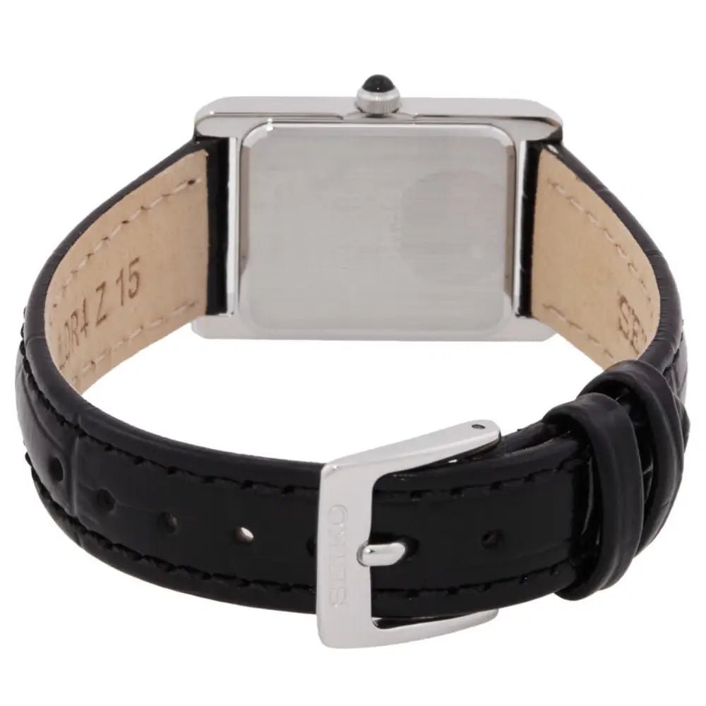 Seiko-Seiko Classic SWR107P1 Quartz White Dial Tank-Style Black Leather Strap Women's Watch-Wristbear-4