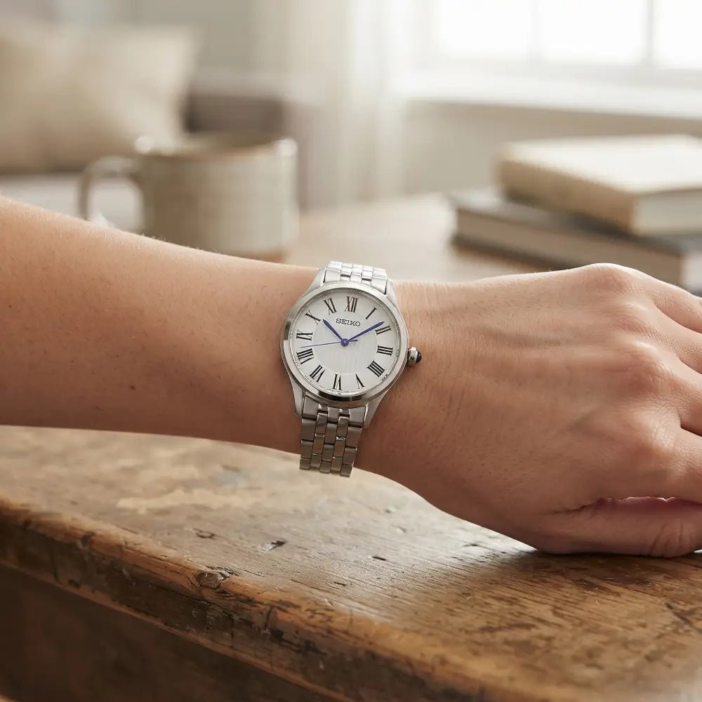 Seiko-Seiko Essentials SUR609P1 Quartz Silver Dial Stainless Steel Women's Watch-Wristbear-2