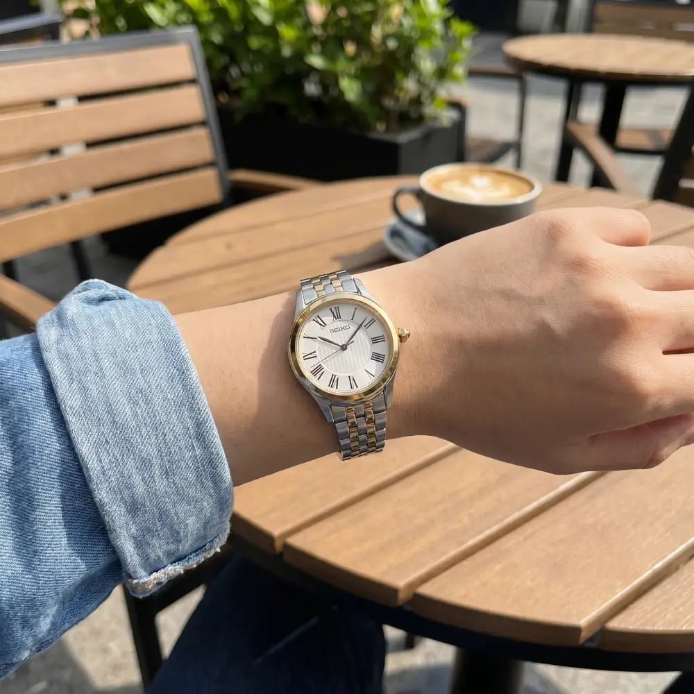 Seiko-Seiko Essentials SUR612P1 Quartz White Dial Two-Tone Stainless Steel Women's Watch-Wristbear-2
