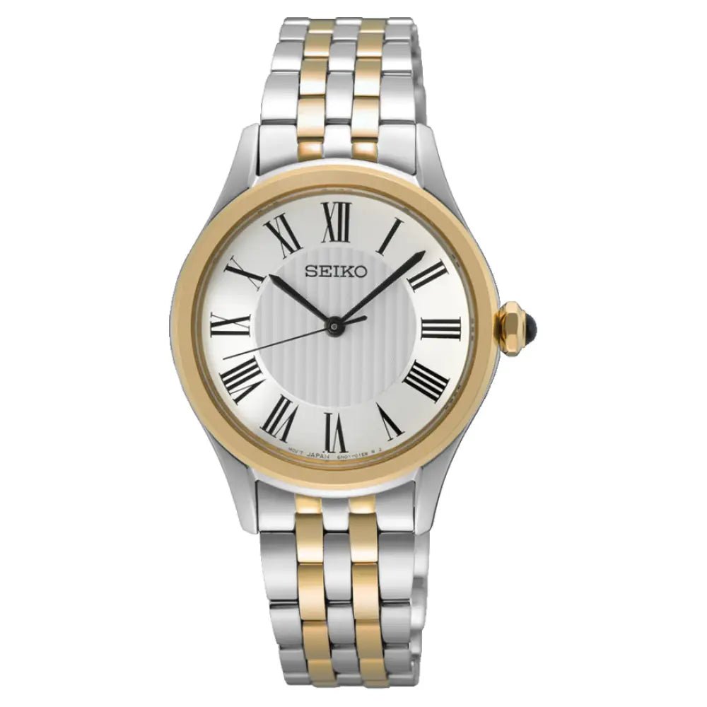 Seiko-Seiko Essentials SUR612P1 Quartz White Dial Two-Tone Stainless Steel Women's Watch-Wristbear-1