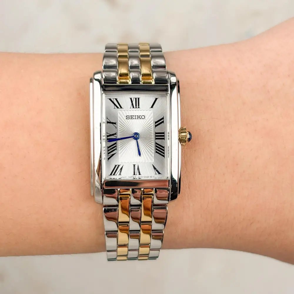 Seiko-Seiko Essentials SWR087P1 Quartz White Dial Two-Tone Stainless Steel Bracelet Women's Watch-Wristbear-3
