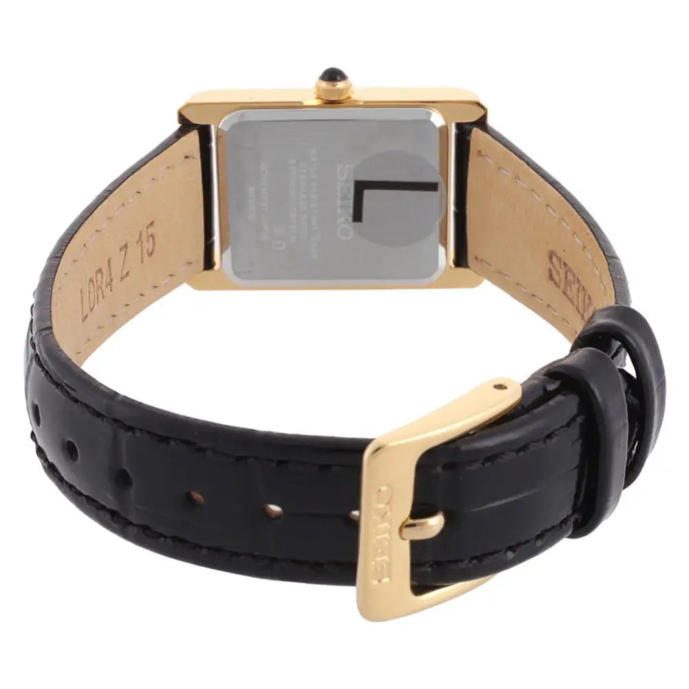 Seiko-Seiko Essentials SWR108P1 Quartz White Roman Dial Black Leather Strap Women's Watch-Wristbear-3
