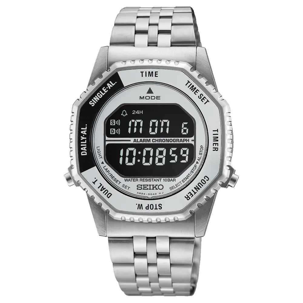 Seiko-Seiko HFL002P1 Rotocall Digital Quartz Black Display Stainless Steel Men's Watch-Wristbear-1