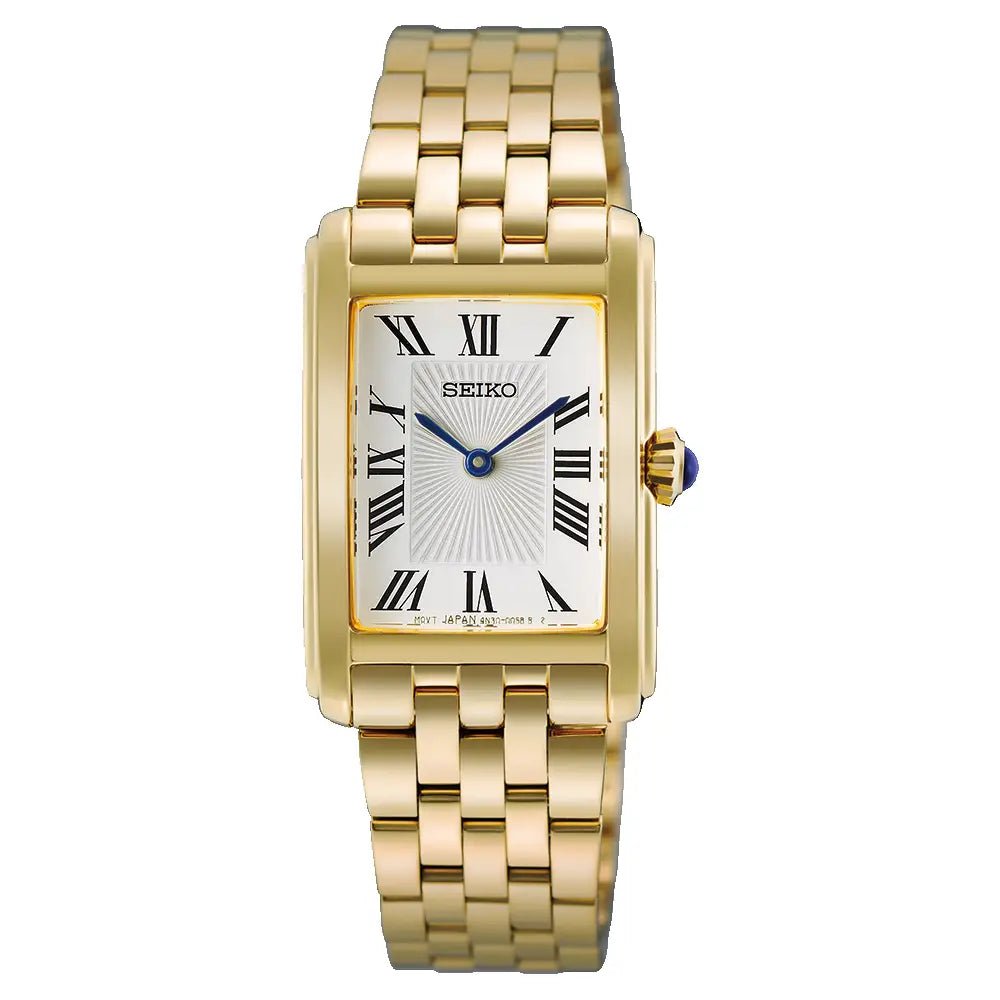 Seiko-Seiko HGG001P1 Women's Quartz White Roman Numeral Dial Gold Tone Stainless Steel Watch-Wristbear-1