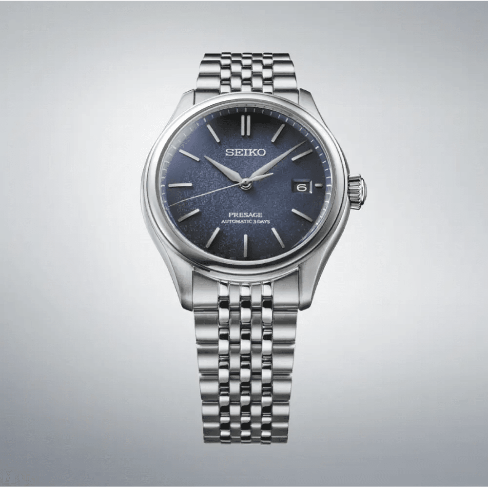 Seiko-Seiko Presage Classic Series SPB525 Automatic Ai-Iro Blue Textured Dial Stainless Steel Men's Watch-Wristbear-4