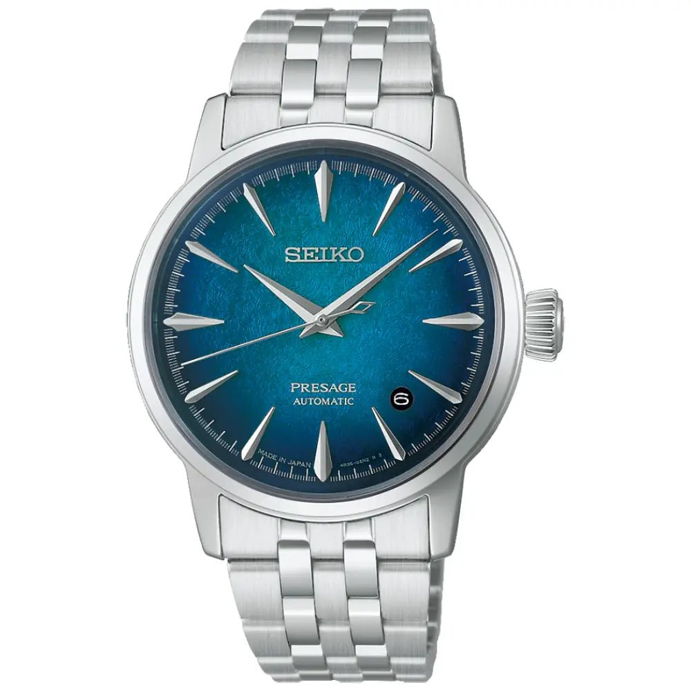 Seiko-Seiko Presage Cocktail Time HCB001J Automatic Blue Dial Stainless Steel Bracelet Men's Watch-Wristbear-1