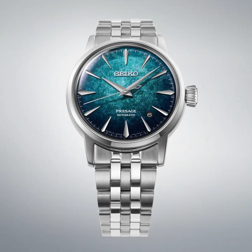 Seiko-Seiko Presage Cocktail Time HCB001J Automatic Blue Dial Stainless Steel Bracelet Men's Watch-Wristbear-2