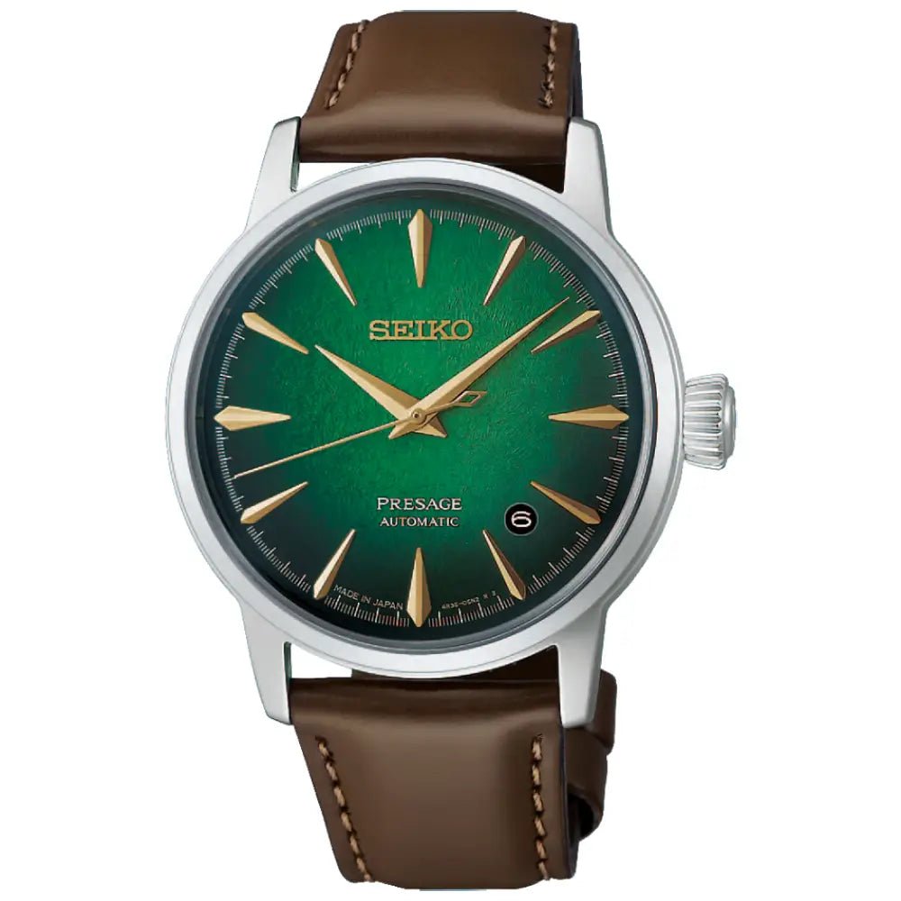 Seiko-Seiko Presage Cocktail Time HCB002J Automatic Green Dial Brown Leather Men's Watch-Wristbear-1