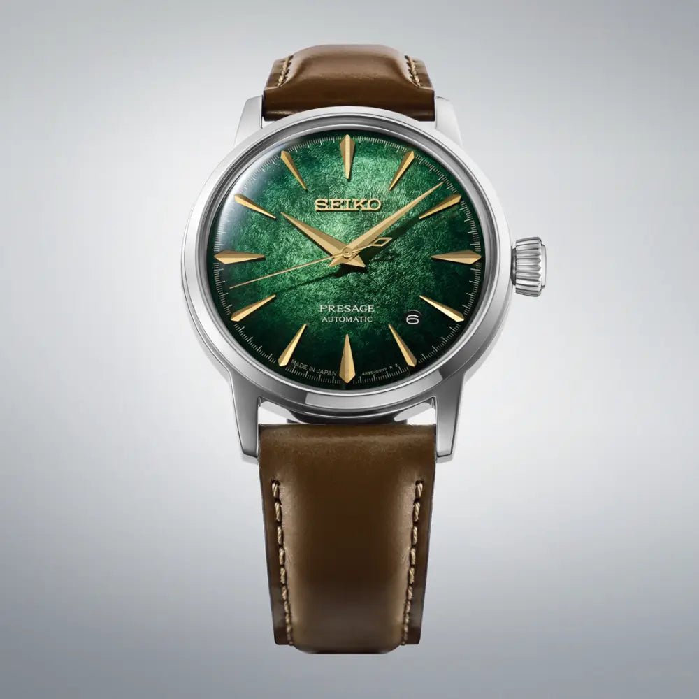 Seiko-Seiko Presage Cocktail Time HCB002J Automatic Green Dial Brown Leather Men's Watch-Wristbear-3