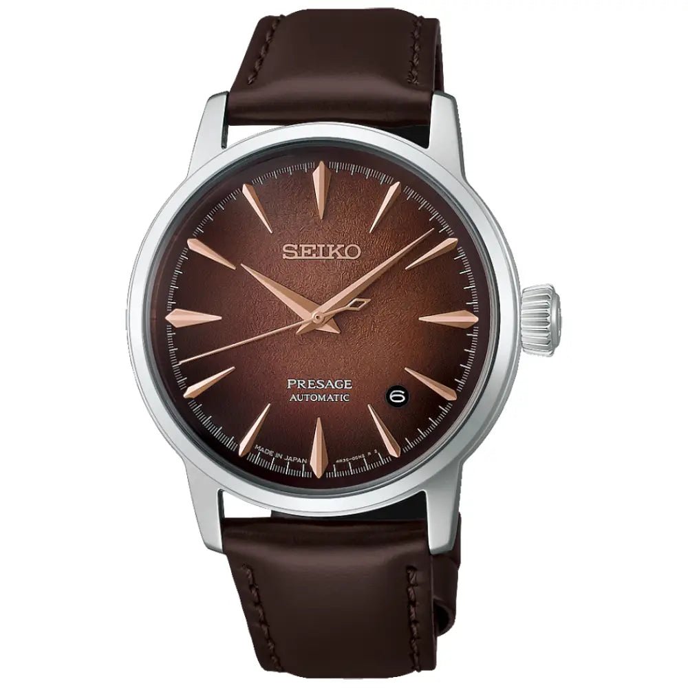 Seiko-Seiko Presage Cocktail Time HCB003J Automatic Brown Dial Leather Men's Watch-Wristbear-1