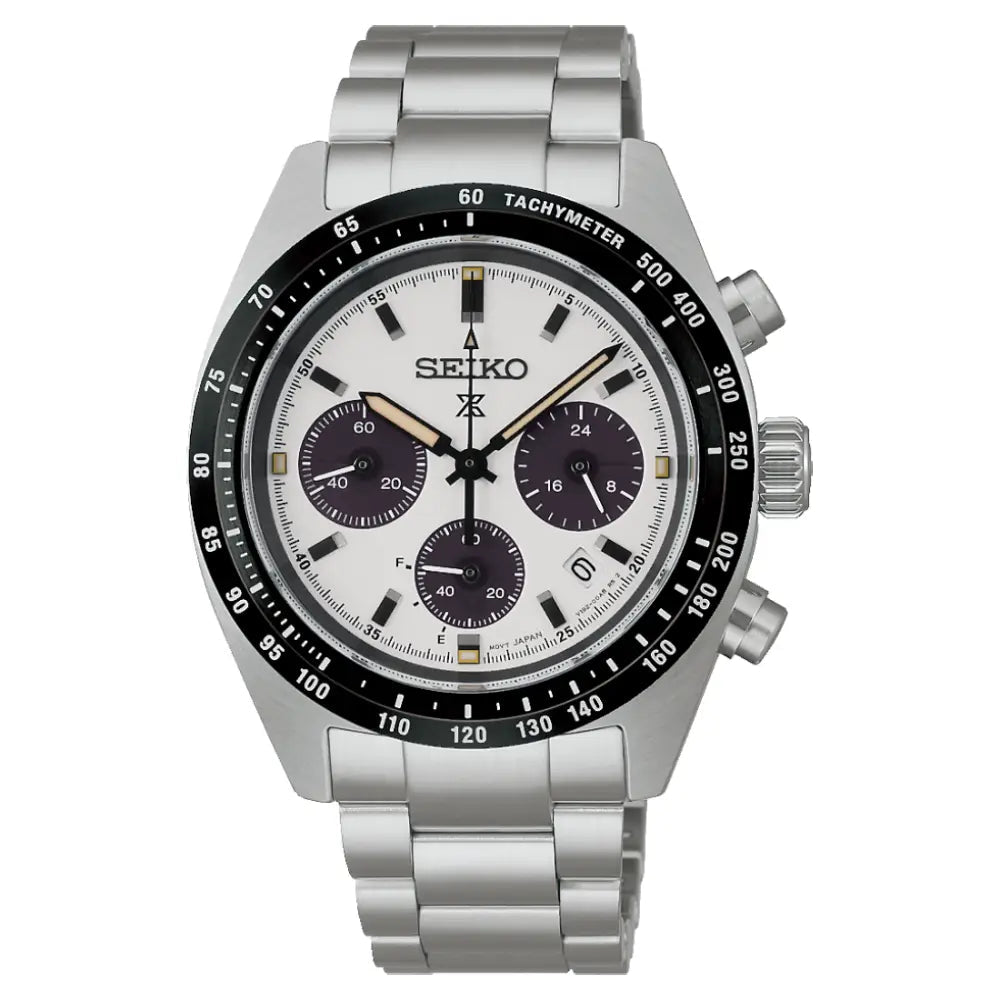 Seiko-Seiko Prospex Speedtimer SBDL125 Solar Chronograph White Textured Panda Dial Stainless Steel Men's Watch-Wristbear-1