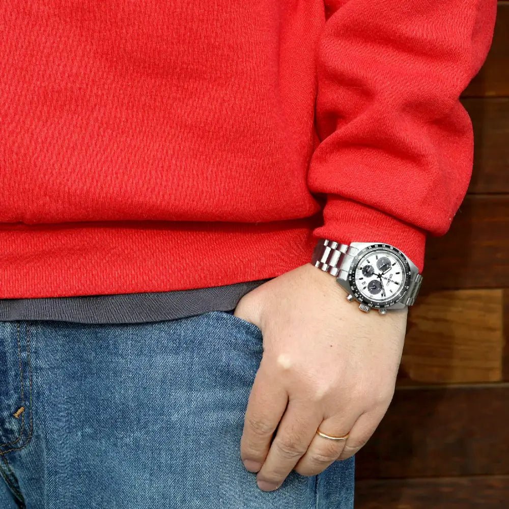 Seiko-Seiko Prospex Speedtimer SBDL125 Solar Chronograph White Textured Panda Dial Stainless Steel Men's Watch-Wristbear-3