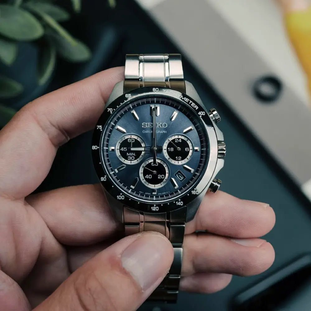 Seiko-Seiko Selection SBTR027 Quartz Chronograph Blue-Gray Dial Stainless Steel Men's Watch-Wristbear-2