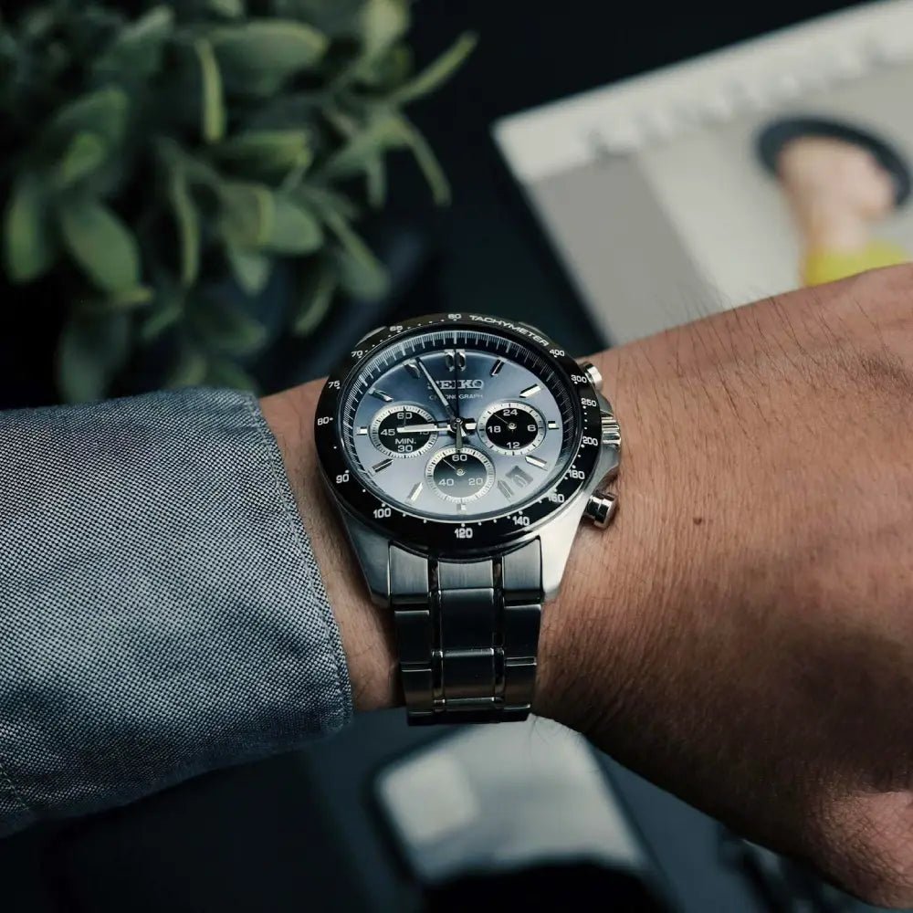 Seiko-Seiko Selection SBTR027 Quartz Chronograph Blue-Gray Dial Stainless Steel Men's Watch-Wristbear-3