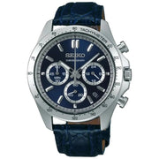 Seiko-Seiko Selection Spirit Chronograph SBTR019 Quartz Blue Dial Leather Strap Men's Watch-Wristbear-1