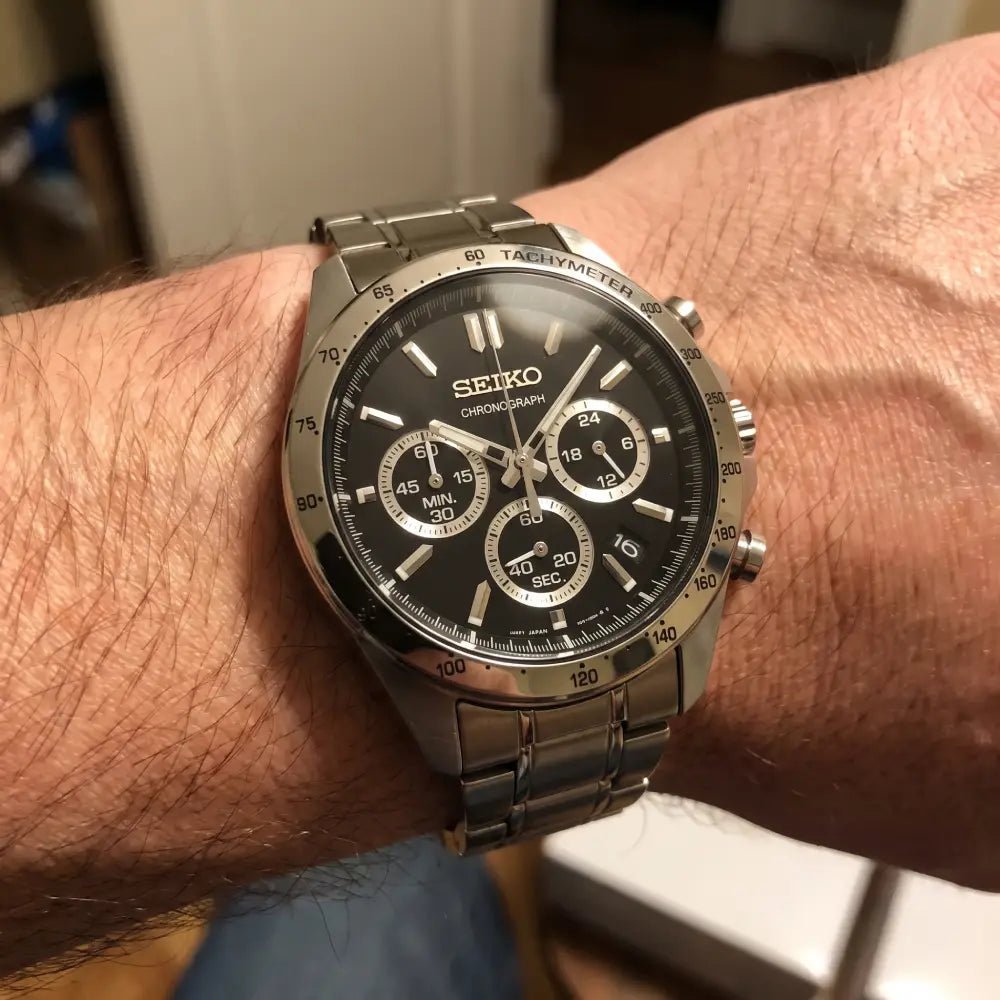 Seiko-Seiko Selection Spirit SBTR013 Chronograph Quartz Black Dial Stainless Steel Men's Watch-Wristbear-2